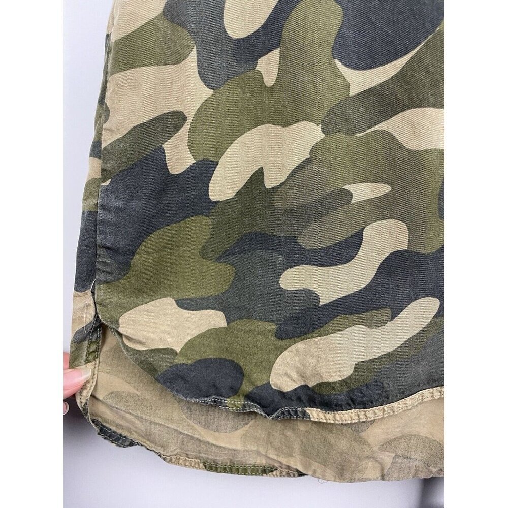 C&C California S Green Camo Shirt Tunic Top Blouse Hi Lo Oversized‎ Relaxed Fit - Picture 4 of 7
